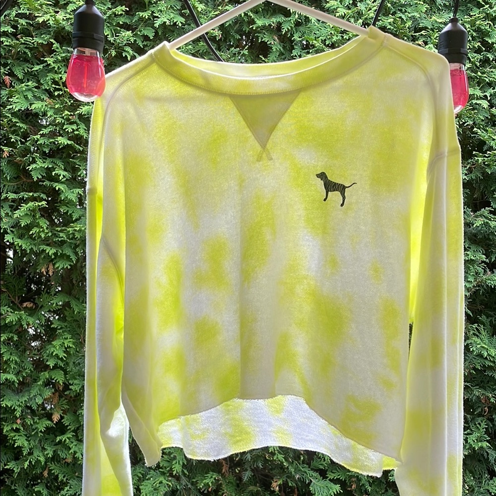 PINK Victoria's Secret Yellow Tie-Dye cropped sweater